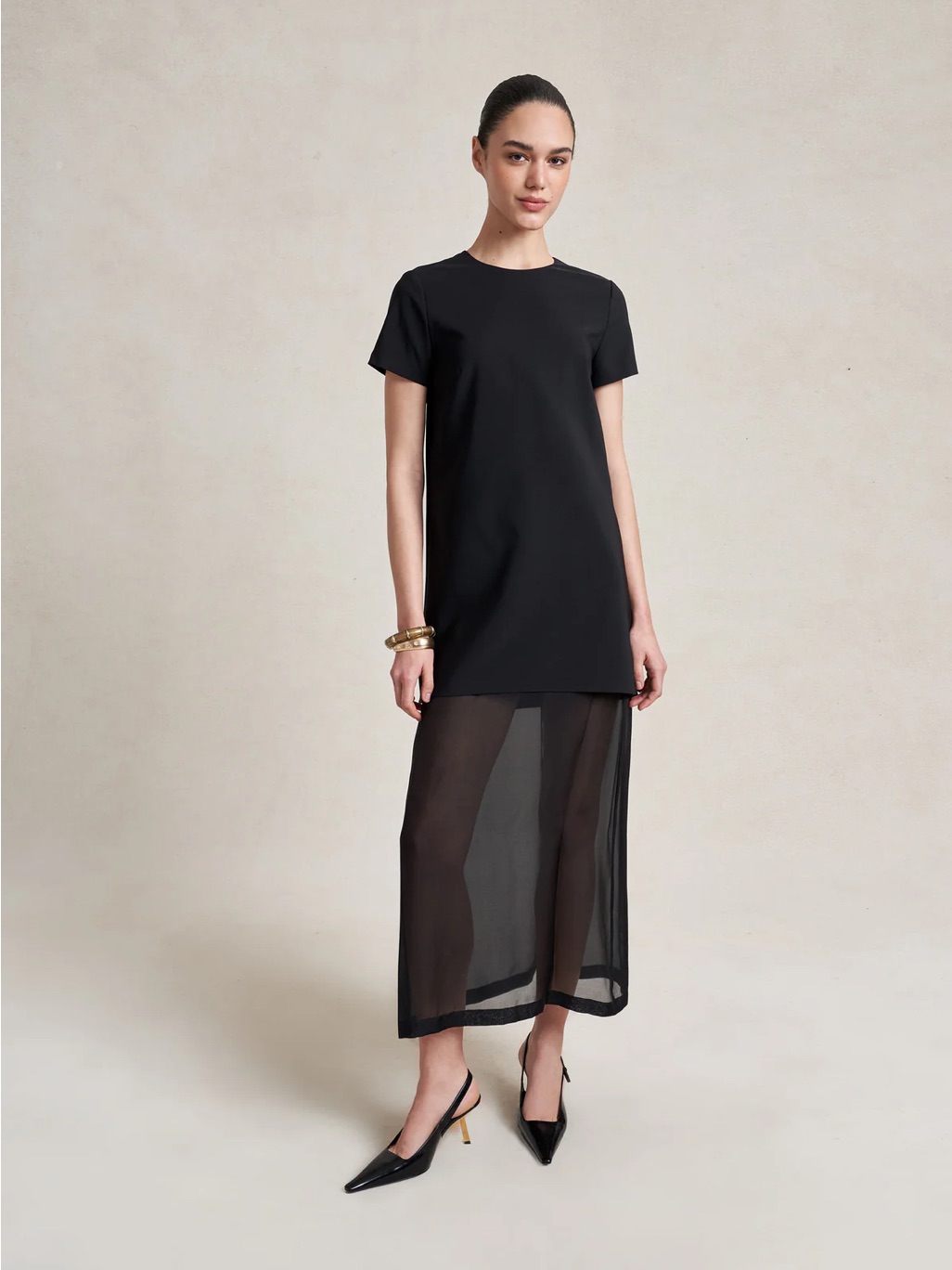 La Ligne Anya Black Short Sleeve Sheer Maxi Dress